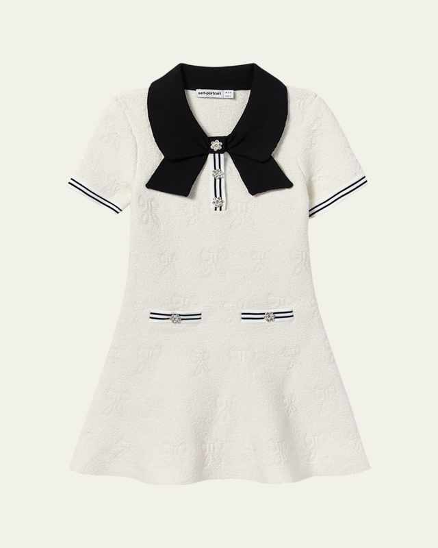 Girl's Bow Intarsia Knit Dress, Size 4-12
